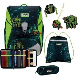SCOUT Alpha Set 4-teilig Cube - Schulranzen-Set mit fluoreszierenden und reflektierenden Elementen für maximale Sicherheit im Straßenverkehr. Ideal für Grundschüler, Maße: 28 x 40 x 17 cm.