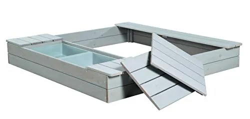 roba® Sandkasten Outdoor+ mit 2 Spielwannen - Wetterfester Massivholz-Sandkasten in grau, ideal für Kinder ab 12 Monaten, fördert Kreativität und Spielspaß im Freien.