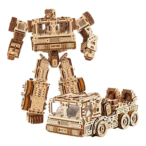 Wood Trick Timbertron Roboter und Lastwagen 3D-Holzpuzzle - 3D-Puzzle mit 1212 Teilen, wandelbar zwischen Roboter und LKW, fördert Technikverständnis und Feinmotorik ohne Klebstoff, ideal für DIY-Enthusiasten.