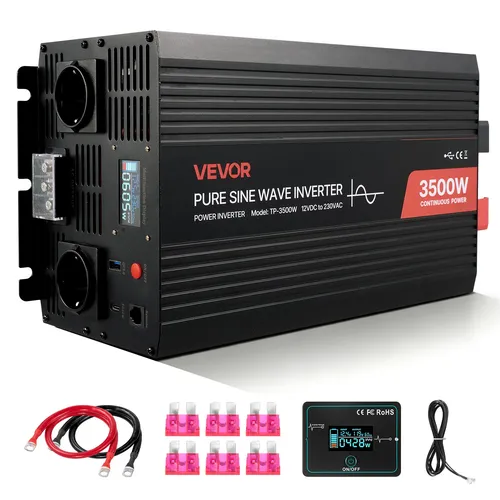 VEVOR 3500W Wechselrichter 12V DC auf 230V AC Reiner Sinus LCD Display Solar USB