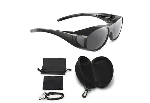 FALINGO FLEXI EDITION Überzieh Sonnenbrille - Sportbrillen mit polarisierten UV400 Gläsern und flexiblen Bügeln, ideal für alle Kopfgrößen. Genießen Sie optimalen Blendschutz und 100% UV-Schutz in elegantem Schwarz.