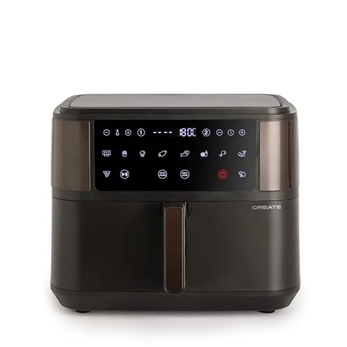 CREATE/FRYER AIR DUAL/Heißluftfritteuse 10L mit Trennwand Schwarz/Fassungsvermögen 7-8 Portionen, Multifunktionales Touch-Bedienfeld, Mit Trennwand, 10 vorinstallierte Programme, 2400 Watt