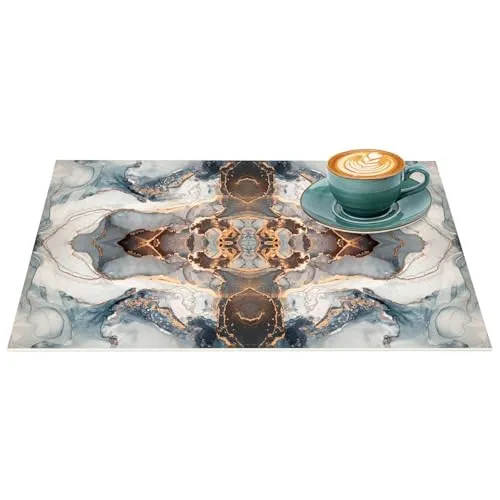 Platzset Tischset abwaschbar PVC Platzdeckchen rutschfest Tischuntersetzer Hitzebeständig Esstisch waschbar für drinnen & draußen Hell Marmor 35x50cm