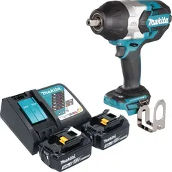 Makita DTW 1004 RF Akku Schlagschrauber 18 V - Schlagschrauber mit 1050 Nm für starke Anzugsdrehmomente, bürstenloser Motor für lange Lebensdauer, inkl. 2 Akkus und Ladegerät, ideal für Bau- und Kfz-Bereich.