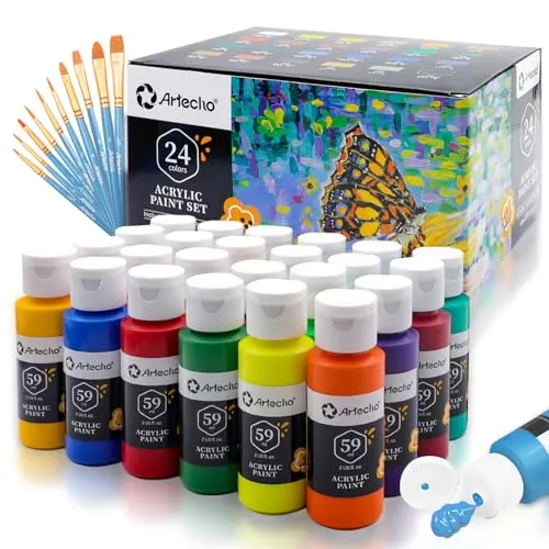 Artecho Acrylfarben Set 24 x 59ml mit Pinseln