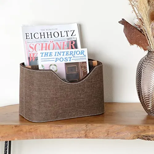 Wohnfreuden Stoff Aufbewahrungsbox mit Teakholz 30 cm dunkelbraun - Praktische Aufbewahrungsbox aus Stoff mit edlem Teakholz, ideal für ein stilvolles Zuhause. Perfekt für Zeitungen und mehr – ein Must-Have für jedes Wohnambiente.