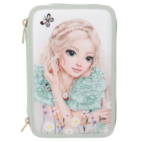 Depesche 3-Fach Federtasche TOPModel SUMMER FEELING - Federmäppchen mit romantischem Design, enthält 54 Schreibutensilien und Zubehör für kreative Köpfe.