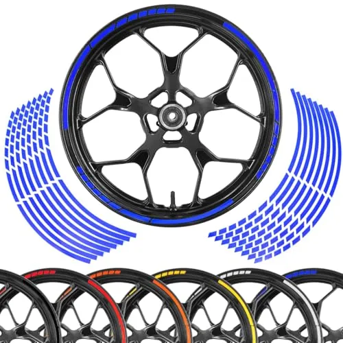Area1 Motorrad Motorroller Felgenrandaufkleber 15-25 Zoll, blau, Set für 2 Felgen Vorder- und Rückseite
