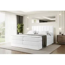 ALTDECOR Boxspringbett OTTA KING 160x200 cm - Weiß Kunstleder - Luxuriöses Boxspringbett mit 2 Matratzen (H3 & H4) und Topper für optimalen Schlafkomfort. Mit integrierten Bettkästen für viel Stauraum, ideal für ein aufgeräumtes Schlafzimmer.