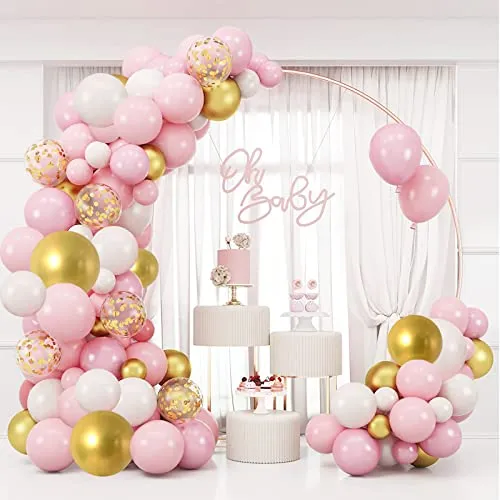 Luftballons Girlande Rosa Weiß und Gold, 128 stück 10 12 Zoll Luftballons Girlande Rosa Weiß Gold Set mit Konfetti Ballon + Ballon Girlande Streifen und Luftballon Kleber Punkt Aufkleber
