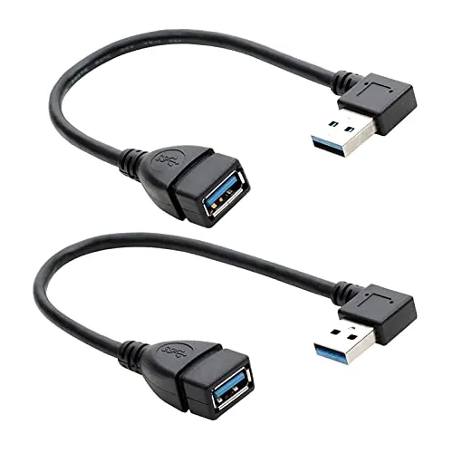 Herfair SuperSpeed USB 3.0 Stecker auf Buchse Verlängerungskabel, 90 Grad Adapteranschluss (Schwarz - Links & Rechtwinklig)