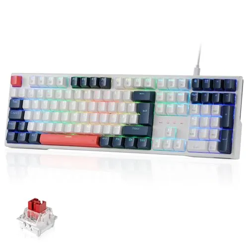 Redragon K668 QWERTZ Gaming-Tastatur mit RGB-Hintergrundbeleuchtung - Kabelgebundene Gaming-Tastatur mit 105+4 Tasten im QWERTZ-Layout. Hot-Swap Sockel für einfachen Schalterwechsel und leise rote Schalter für präzises Tippgefühl. Individuelles Design durch mehrfarbige Tastenkappen und anpassbare RGB-Beleuchtung.