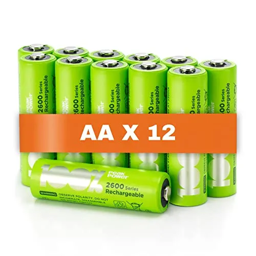 Akku AA, 12 Stück Batterien AA wiederaufladbar, min. 2300mAh, NiMH Technologie ohne Memory-Effekt, 1,2 Volt, geringe Selbstentladung, Ready-to-Use