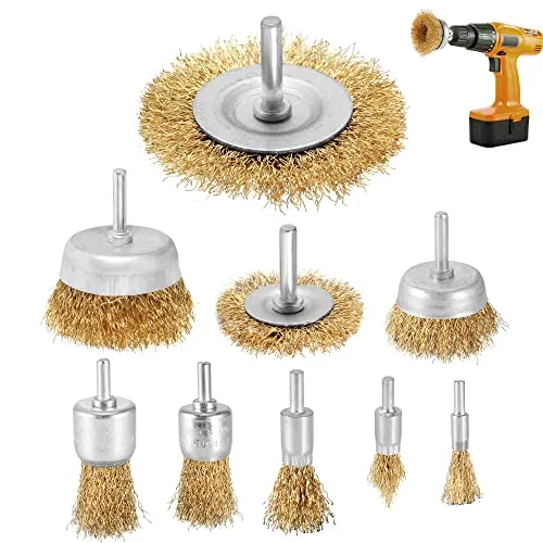 9-teilig Drahtbürste Bohrmaschine Metall Satz,Messingbürste Bürstenaufsatz,Scheiben Topfbürste Stahlbürste Rostentferner mit Schaft 6 mm