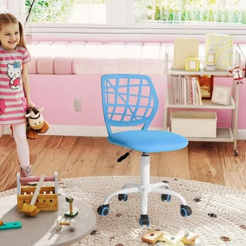 FurnitureR Kinder Schreibtischstuhl, höhenverstellbarer Drehstuhl mit kleinem Loch Rückenlehne Design, geeignet für Kinderzimmer oder Arbeitszimmer, blau I