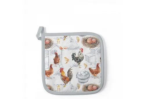 Ambiente Luxury Paper Products Topflappen, (1-tlg), Topflappen Baumwolle 20x20cm mit Hühner Motiv Weiß / Braun