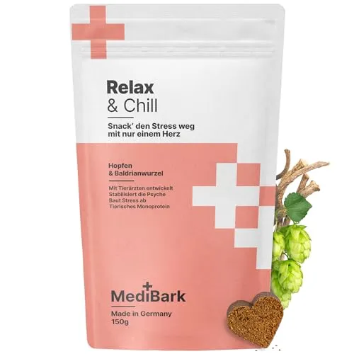 MediBark Relax & Chill – Hundeleckerli mit Baldrian & Passionsblume – Natürliches Beruhigungsmittel für Hunde – Mit Vitamin-B-Komplex – Hunde Leckerlis gegen Stress & Angst – 225 Stück