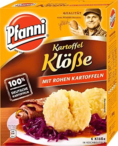 Pfanni Kartoffel Klöße mit rohen Kartoffeln - 6 Klöße in Kochbeuteln - Fertiggericht, einfach zuzubereiten und perfekt für ein schnelles, traditionelles Abendessen.