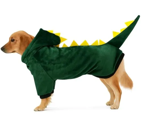 Dino Kostüm Hund & Katze – Süßes Haustierkostüm für Herbst & Winter – Tierverkleidung – Gelb-Schwarz mit Flügeln & Kapuze (Dinosaurier (Grün), S)