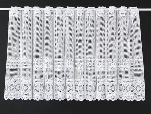 Gardinen Kranzusch Scheibengardine Jacquard gebogt Abschluss 60x312,5 cm H/B weiß Bistrogardine Vorhang Küche 1er Pack