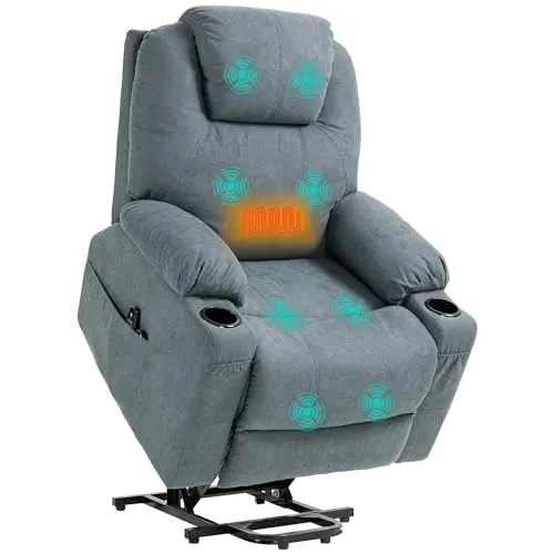 HOMCOM Elektrischer Fernsehsessel mit Aufstehhilfe - Relaxsessel & -liegen mit Massage- und Heizfunktion, ideal für Senioren und Genesende – müheloses Aufstehen und individuelle Entspannung garantiert.