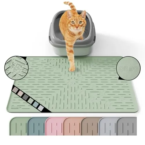 OHMO Katzenklo matte aus Premium-Silikon 60x40cm, wasserdicht und BPA-frei Katzentoilettenmatte, einfach zu reinigen und hält Ihr Zuhause sauber (Hellgrün)