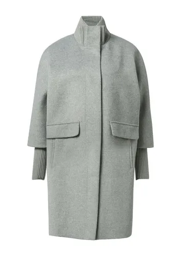 comma Wollmantel Graphit 38 - Relaxed Fit mit Rippkragen - Funktionsjacke aus hochwertigem Wollmix, ideal für stilvolle Wärme, mit praktischen Pattentaschen und verdeckter Knopfleiste für einen eleganten Look.