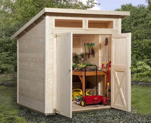 Gartenhaus weka 325 A Gr. 4 mit Fußboden - Geräumiges Gartenhaus mit Pultdach (323 x 299 cm), aus hochwertigem Holz gefertigt und ideal für Aufbewahrung und Freizeit im Garten.