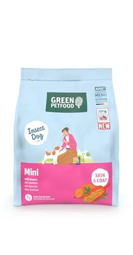 Green Petfood InsectDog Mini mit Insekten (1 x 900 g) | Adult Mini | Premium Trockenfutter für ausgewachsene kleine Hunde | Süßkartoffel & Erbse | getreidefrei | extrakleine Kroketten | 1er Pack