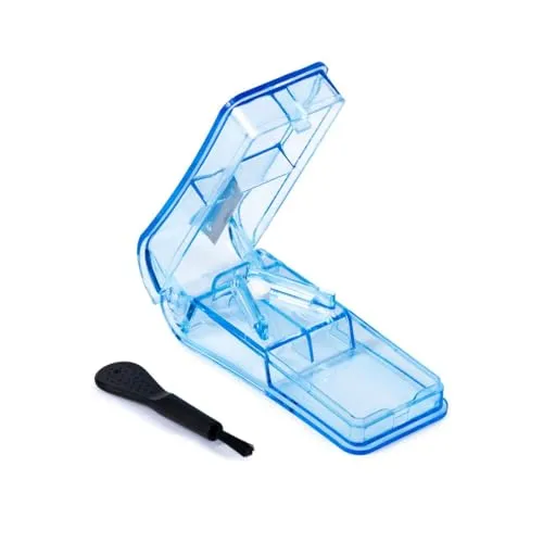 LARO Premium Tablettenteiler & Pillenschneider Blau mit Reinigungsbürste - wahlweise 4/12 / 24/48 / 96 Stück - Präziser Medikamententeiler, Anzahl:96