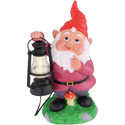 Globo LED Solarleuchte Gartenzwerg bunt warmweiß - Solarleuchte für den Garten, bunter Gartenzwerg mit Laterne, IP44 spritzwassergeschützt, sorgt für bis zu 8 Stunden warmweiße Beleuchtung - ideal für stimmungsvolle Abende im Freien.