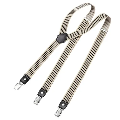 DonDon Hosenträger Herren gestreift schwarz beige schmal 2,5 cm - Extra starke Clips für Anzug - Hosenträger Herren extra stark - Ideal für Männer oder Damen Rockabilly Suspenders