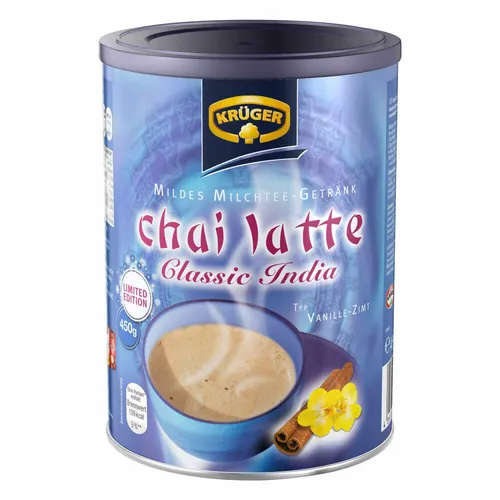 Krüger Chai Latte Classic India Vanille-Zimt - Tee-Spezialität mit köstlichem Vanille-Zimt-Geschmack, ideal für eine entspannende Auszeit. Instant-Teepulver für schnelle Zubereitung.