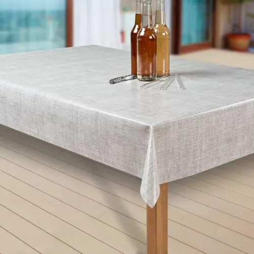 laro Wachstuch-Tischdecke Abwaschbar Garten-Tischdecke Wachstischdecke PVC Plastik-Tischdecken Eckig Meterware Wasserabweisend Abwischbar EZ, Muster:Leinenoptik. hellgrau, Größe:140-300 cm