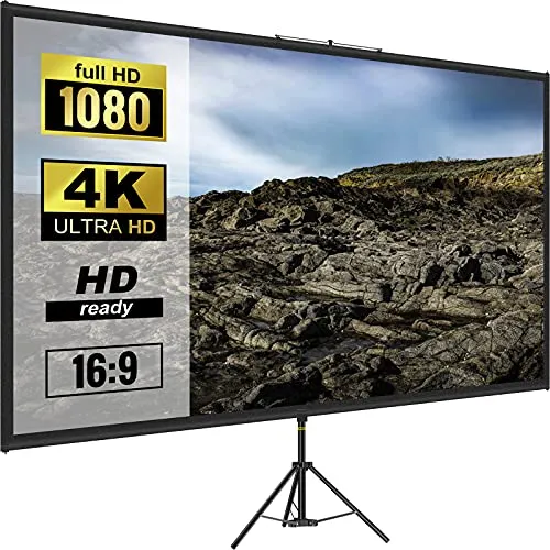 VEVOR 16:9 Beamer Leinwand 4K HD Stativleinwand Projektionsfläche 200x113cm Präsentationswand 160-Grad-Betrachtungswinkel 200-250cm höhenverstellbar ideal für Heimkino Tagungsraum Hochzeiten