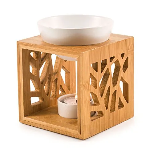 pajoma Bambus/Keramik Duftlampe ''Pattern'', L 12 x B 12,2 x H 12 cm