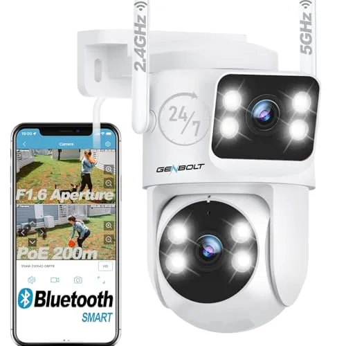 GENBOLT WLAN Überwachungskamera Aussen - Überwachungskamera für Außen mit Dual-Lens-Technologie für gleichzeitige Sicht auf mehrere Bereiche und humanoider Erkennung zur Minimierung von Fehlalarmen.