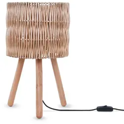 Boho Tischlampe E27 mit Korboptik - Klassische Tischleuchten, modern und gemütlich, aus hochwertigem Holz und Stahl, ideal für jeden Einrichtungsstil.
