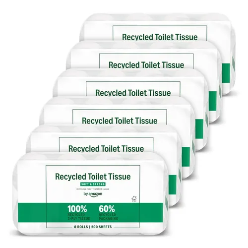 Produktbild by Amazon Recyceltes Toilettenpapier, 100% recycelte Fasern, 3-lagig, 200 Blatt,