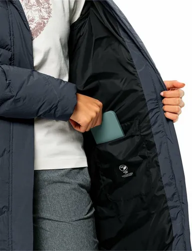 Jack Wolfskin Daunenmantel MARIENPLATZ COAT W XL - Funktionsjacke in Nachtblau, atmungsaktiv, wasserabweisend und winddicht – perfekt für Trekking und Wandern.