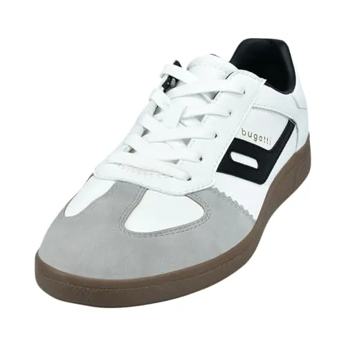 Bugatti Carmelo Herren Sneaker Weiß, Größe 43 - Stylischer Schnürhalbschuh aus hochwertigem glattem Kunstleder mit optimaler Passform dank Schnürung. Ideal für Freizeit und Alltag, bietet er hervorragenden Tragekomfort.