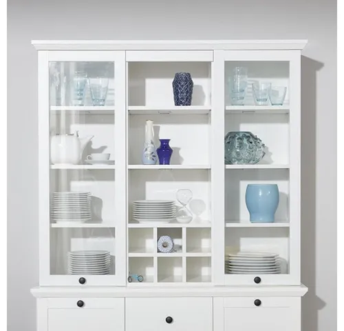 trendteam Vitrinenaufsatz - Elegante Glasvitrine in Weiß - Schrankaufsatz im modernen Landhausstil, bietet großzügigen Stauraum mit 6 Einlegeböden und 8 Vitrinenfächern. Ideal für stilvolle Wohnakzente.
