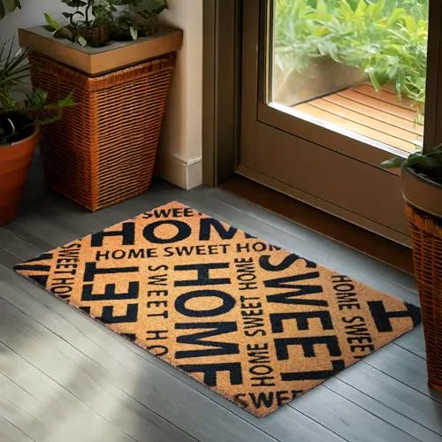 BRUBAKER Fußmatte für Außen und Innen - Home Sweet Home - 45 x 75 cm Schmutzfangmatte aus 100% Kokos - Antirutsch Fußabtreter Wetterfest und rutschfest - Türmatte für Haustür - Braun Schwarz