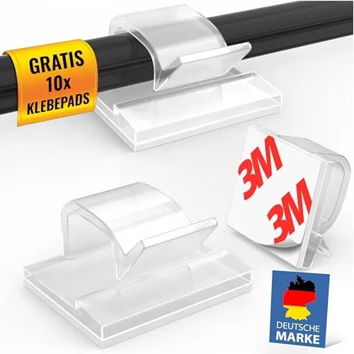 MEISTERWERK Kabelhalter Selbstklebend [STARKER Marken-KLEBER] – 60 Stück I (Transparent)