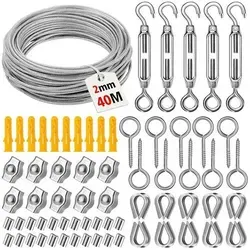 Drahtseil 40m 2mm 304 Edelstahl Ummantelt Ösen Garnitur gss2mm