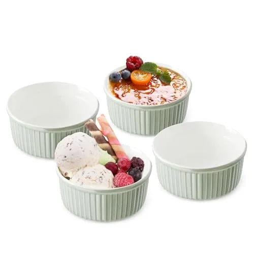 NUTRIUPS Creme Brûlée Schälchen 4er-Set, Soufflé Förmchen 12 cm, 400 ml, Ofenfest, Keramik, Gelb