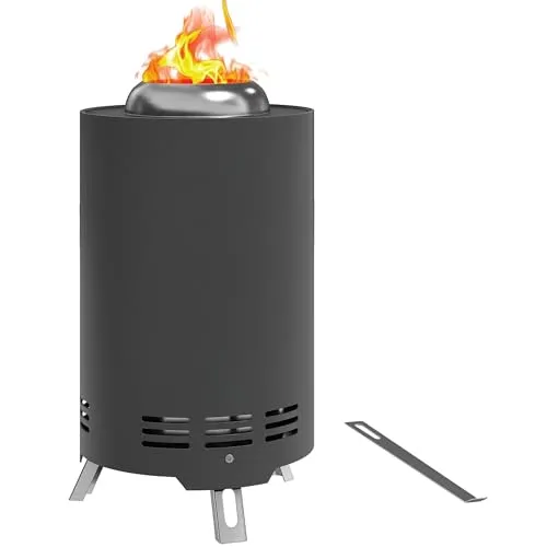 Outsunny Edelstahl Feuerschale Ø16x25cm - Rauchfreie Feuerstelle aus pulverbeschichtetem Edelstahl, ideal für Garten und Camping. Mit einfachem Aufbau und Schürhaken für sicheres Holzmanagement.