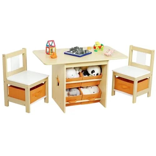 Yorbay Kindertisch mit 2 Stühlen - Kinderzimmertisch & -stuhlset mit Stauraum, ergonomischem Design und stabiler Struktur – ideal für kreatives Spielen und Lernen im eigenen Raum.