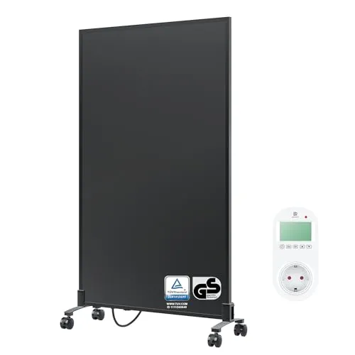 BR Bringer Infrarotheizung Standgerät 600 Watt - Mobile Elektroheizung mit Thermostat - Elektroheizkörper, energiesparend und ideal für asthmatikerfreundliche Wärmeverteilung ohne Staubwirbelung. Mit praktischem An/Aus-Schalter und Rollen für einfache Mobilität.