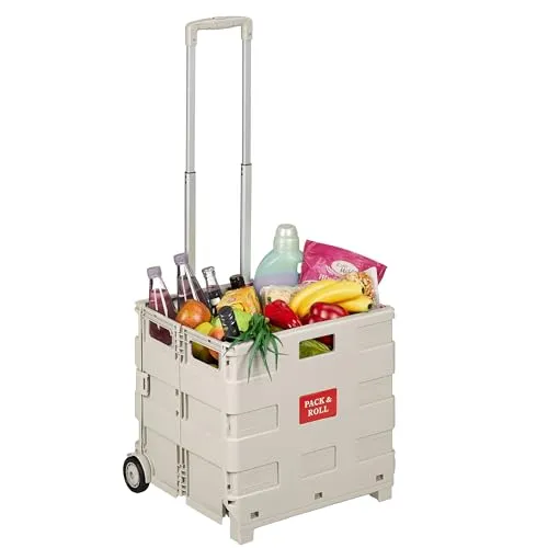 Relaxdays Einkaufstrolley mit Teleskopgriff in Beige und Silber